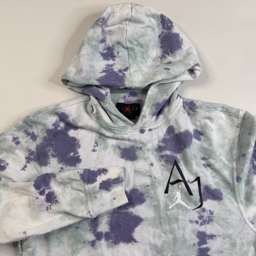 Jordan Hoodie Mens Small Purple Green Tie Dye AJ Air Graphic Pullover Sweatshirt